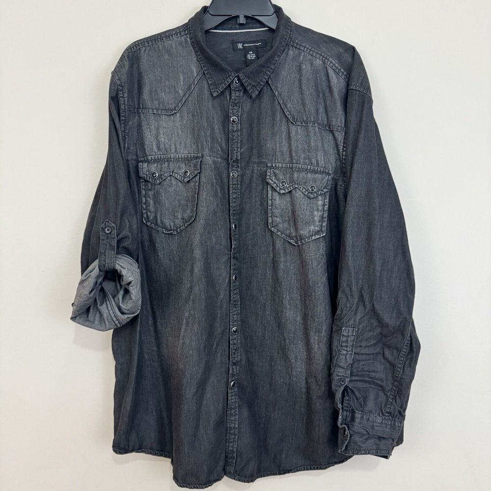 INC International Concepts Black L/S Pearl Snap Western Cowboy Shirt Men's XXL